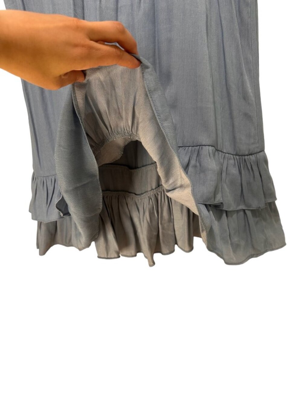 Mulla Fringe Ruffles Tunic Mini Dress Large Blue Tassel Scoopback Bohemian Resor - Picture 13 of 14